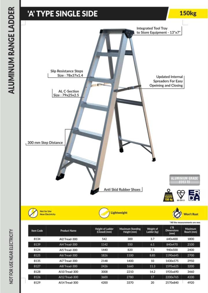 A Type Single side Aluminium Range Ladder