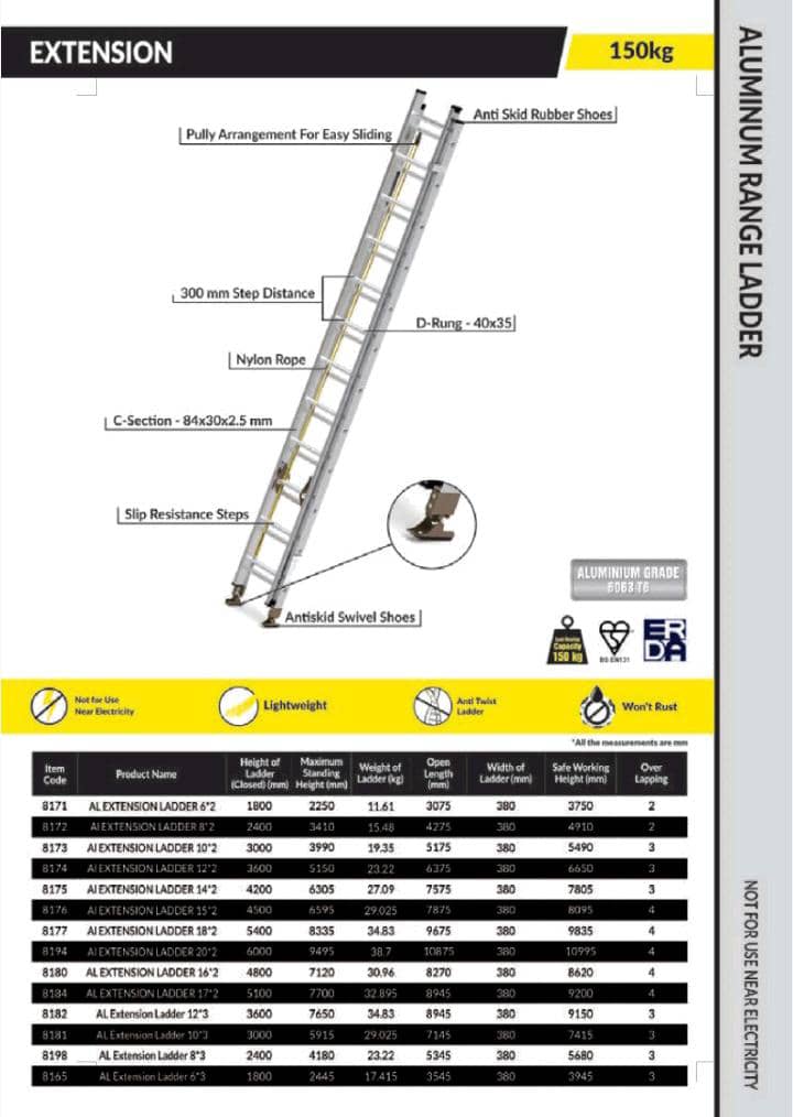 Extension Aluminium Range Ladder